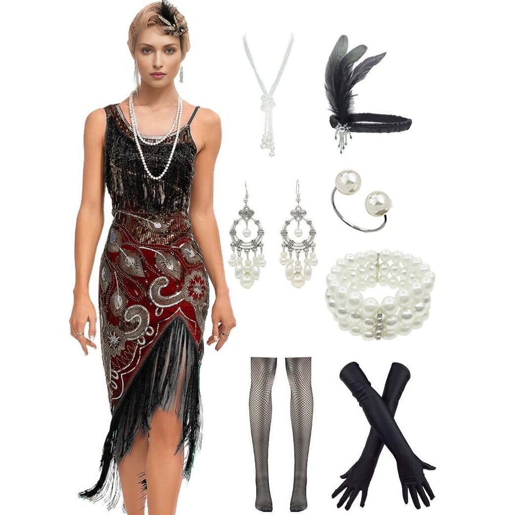 7468 1920s Flapper Gatsby Sequined Beads Peacock Pattern